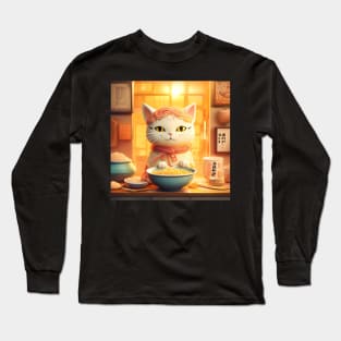 kawaii vintage style japenese ramen cat Long Sleeve T-Shirt